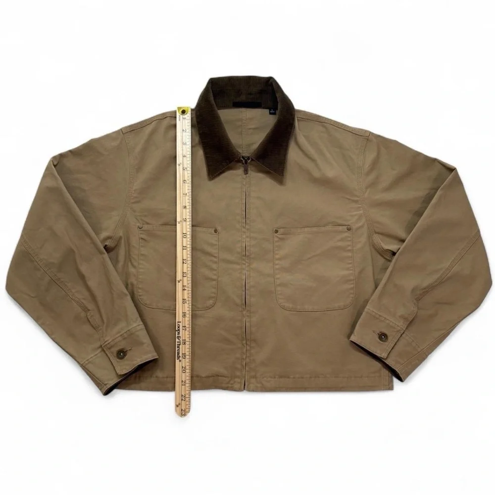 Women’s Uniqlo Zip-Up Short Jacket with Corduroy Collar Large Pockets Boxy Fit L - Picture 4 of 8